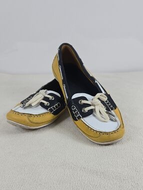 Sebago Yellow Black White Leather Boat Loafers